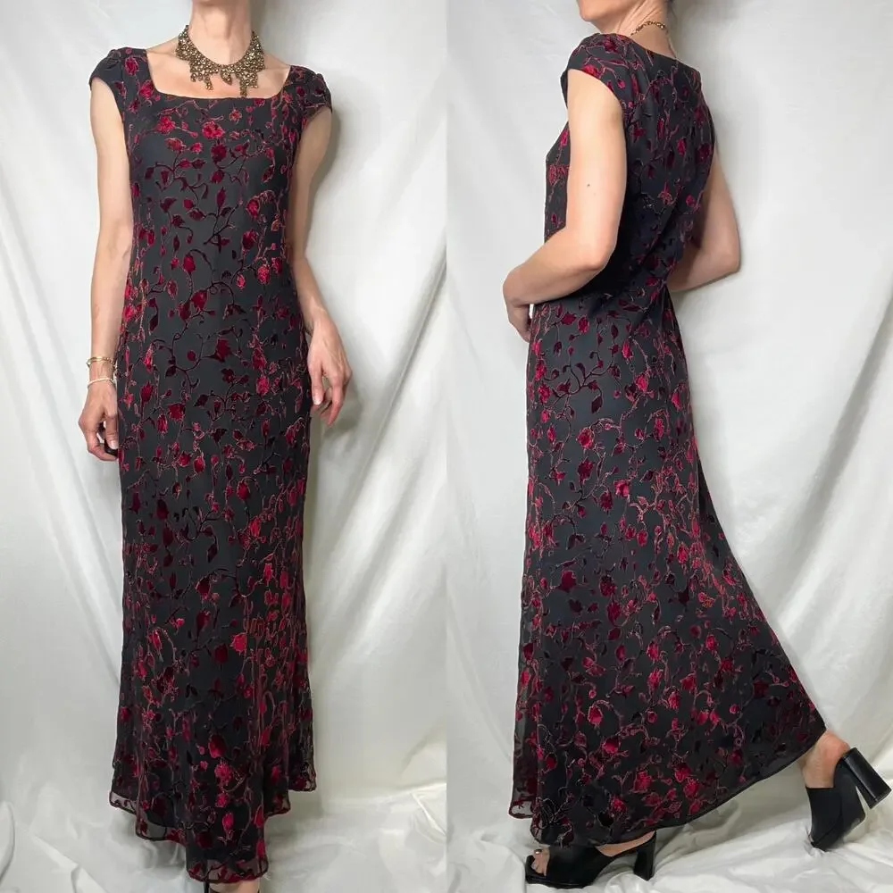 Vintage velvet burnout floral prom‎ formal dress maxi gown Ann Taylor 90s Y2K - Picture 3 of 14